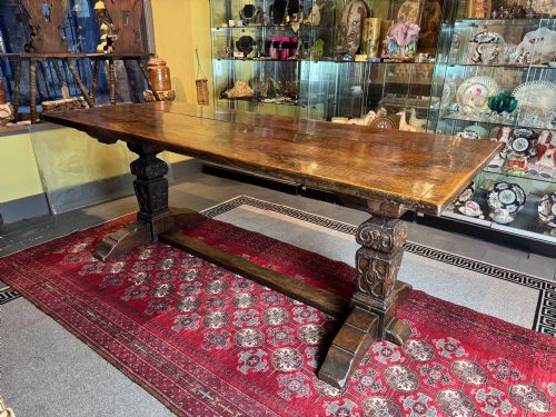 Antique Plank Top Oak Refectory Table in Elizabethan Style