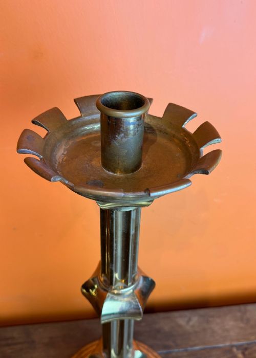 PAIR OF GILTBRASS ECCLESIASTICAL CANDLESTICKS - ADDITIONAL PHOTO 3
