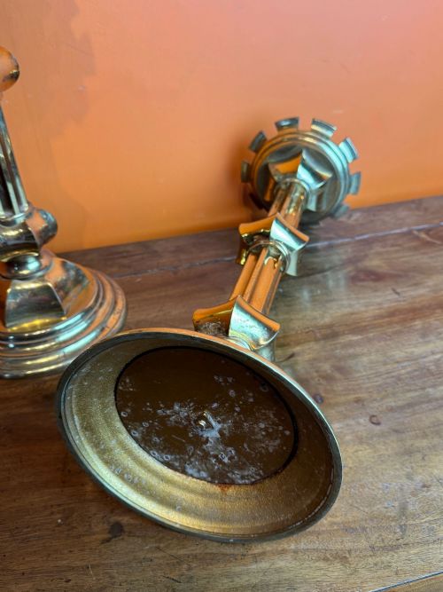 PAIR OF GILTBRASS ECCLESIASTICAL CANDLESTICKS - ADDITIONAL PHOTO 5