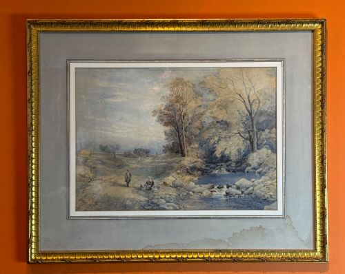 MANNER OF DAVID COX WATERCOLOUR OF FIGURES IN A RIVER LANDSCAPE - ADDITIONAL PHOTO 1