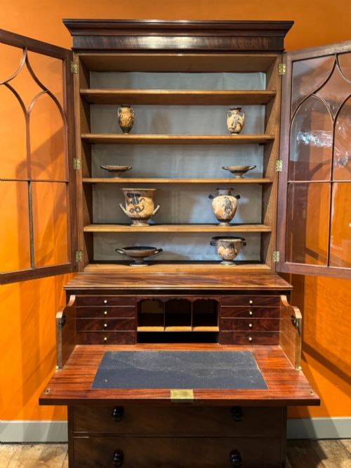 REGENCY MAHOGANY SECRETAIRE BOOKCASE CABINET - ADDITIONAL PHOTO 5