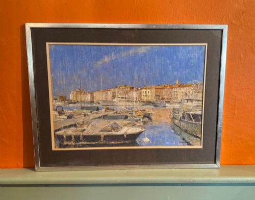 PETER RASMUSSEN VIEW OF ST TROPEZ HARBOUR PASTEL ON PAPER - ADDITIONAL PHOTO 1