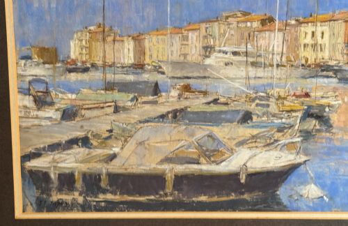 PETER RASMUSSEN VIEW OF ST TROPEZ HARBOUR PASTEL ON PAPER - ADDITIONAL PHOTO 3