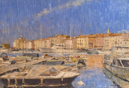 PETER RASMUSSEN VIEW OF ST TROPEZ HARBOUR PASTEL ON PAPER - ADDITIONAL PHOTO 4