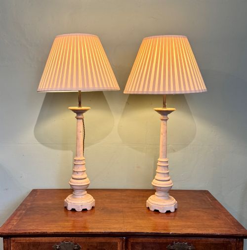 Pair of White Marble Table Lamps