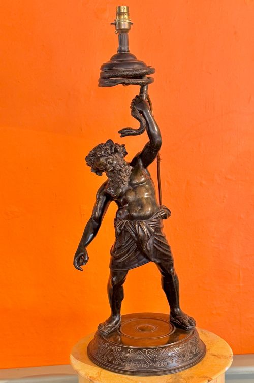 Grand Tour Bronze Lamp of the Pompeii Silenus by G. Amodio Naples