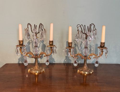 Pair of French Cut Glass Table Candleabra
