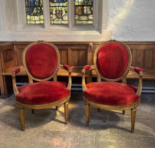 Pair of 19th Century French Giltwood Armchairs in Louis Xvi Style