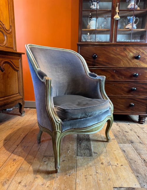 Antique French Bergere Tub Armchair in Louis Xv Style