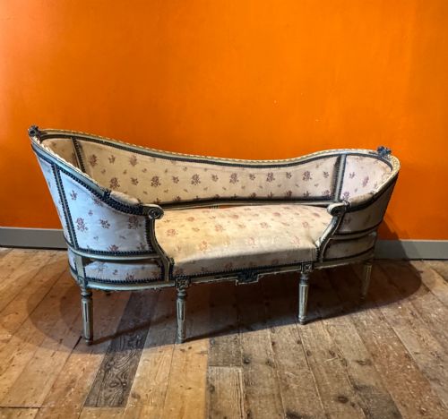 Antique French Louis XVI Style Duchesse Brisee Chaise in Original Paint