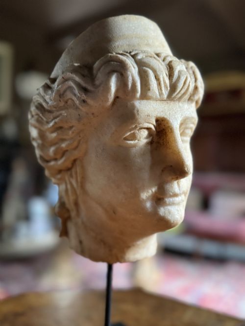 After the Antique Grand Tour Carved Marble Head of a Goddess Wearing a Diadem