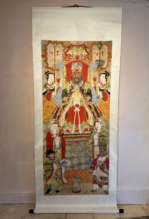Chinese 19th Century Scroll Painting of Daoist Judge of Hell