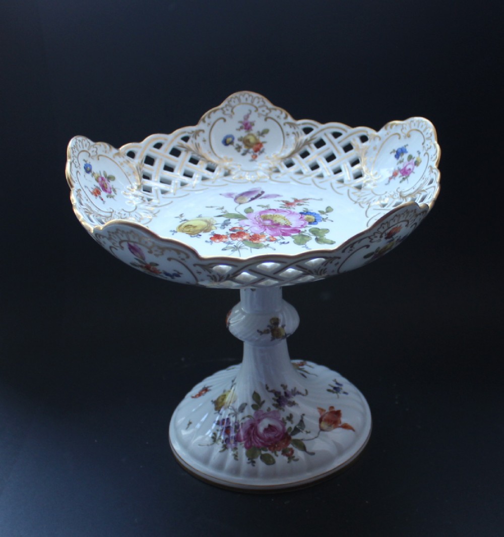 A Dresden Hand Painted Porcelain Comport marked Meissen