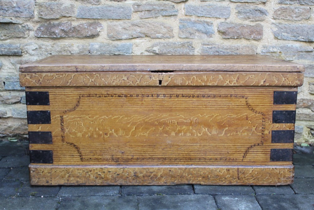 A Victorian Painted Faux Bois Grained Pine Trunk \ Chest