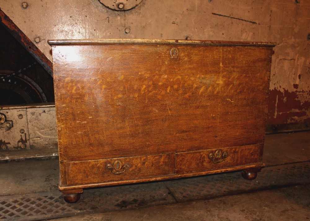 An Early 19th Century Faux Bois Painted Pine Mule Chest \ Trunk