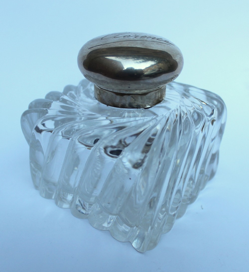 A Victorian Silver Mounted Cut Glass Inkwell, London 1894, John Grinsell & Sons.