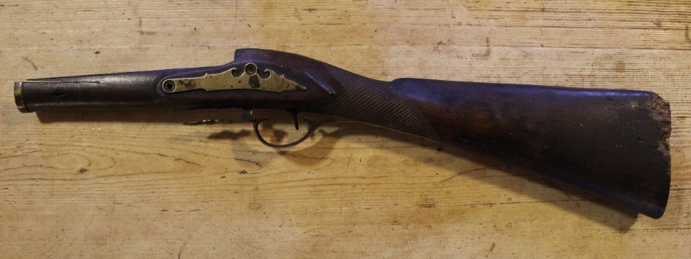 Antique 18th Century Walnut Flintlock Stock and Barrel Support