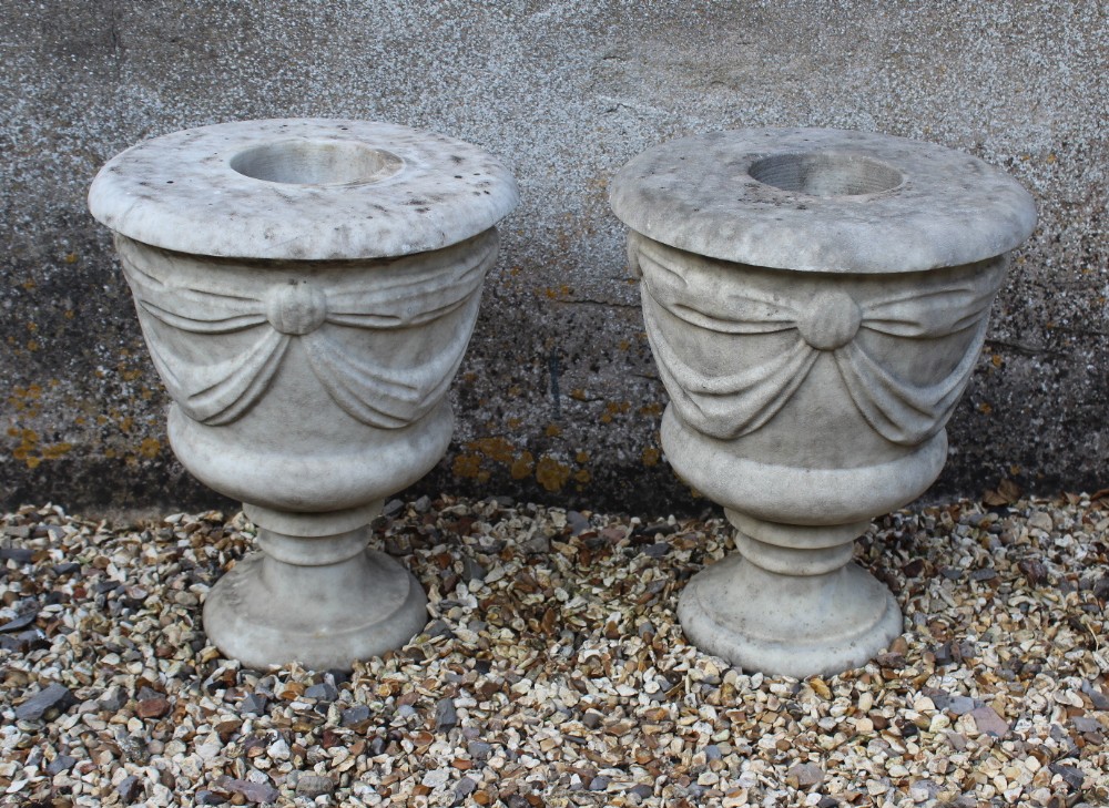 Pair of Carved Marble Garden Urns circa 1930 