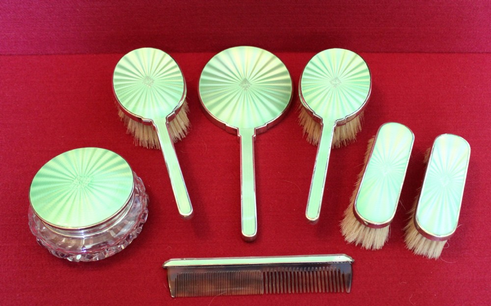 Art Deco Silver & Enamel Dressing Set, Mappin & Webb