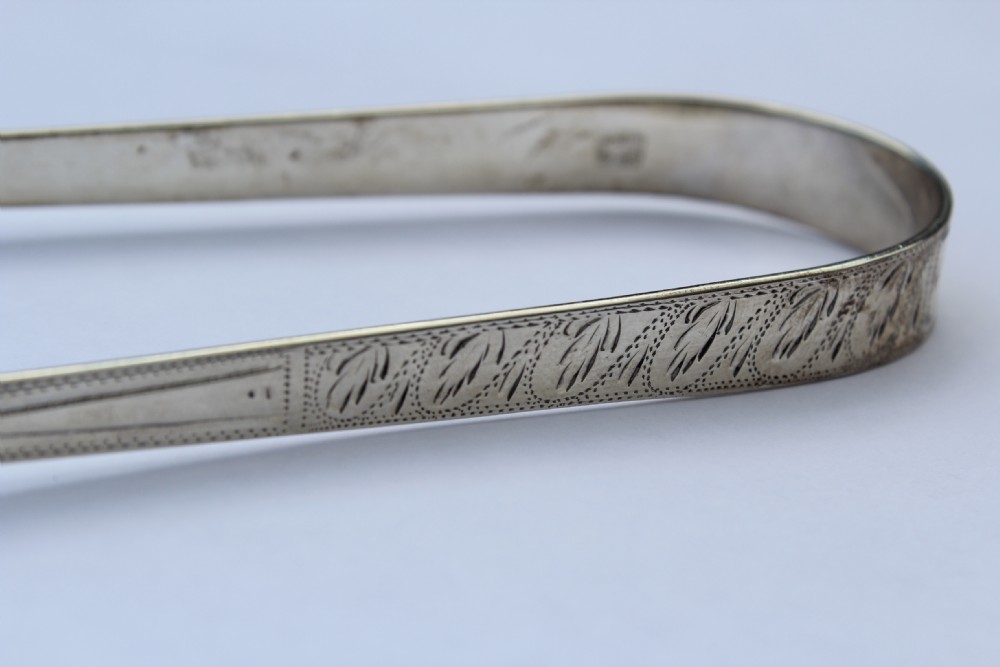 Georgian Brightcut Silver Sugar Tongs, Peter, Ann & Wm Bateman, London 1803
