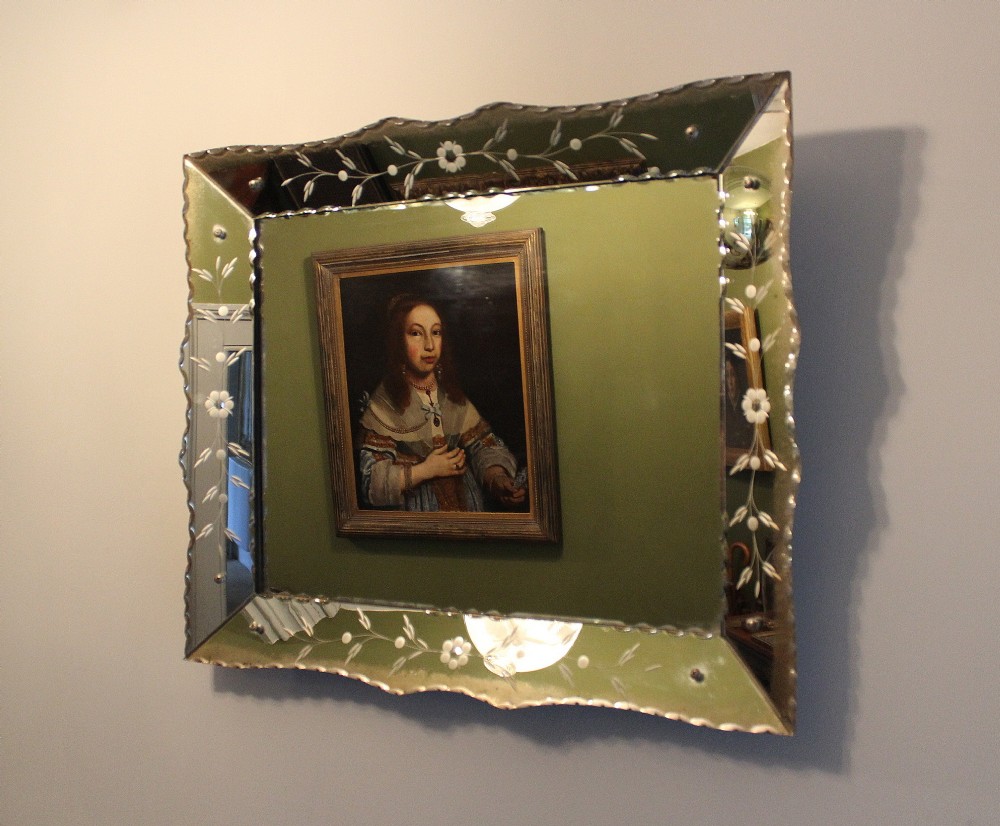 enetian Style Wall Mirror with foliate engraved border
