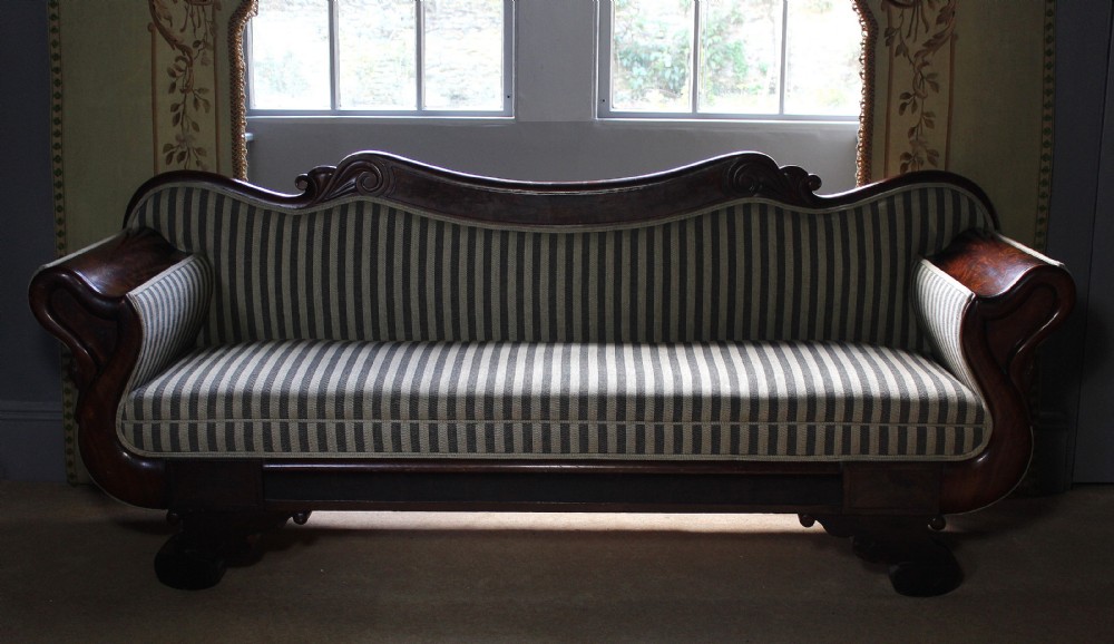 French Empire Mahogany Swan Neck Sofa