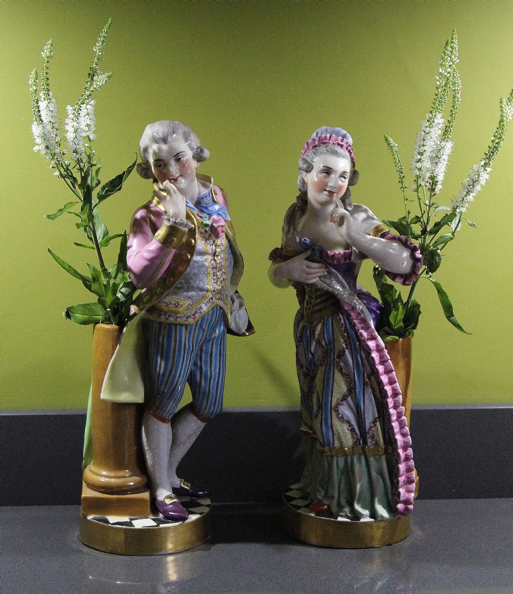 Pair of French Paris Porcelain Figures \ bud Vases, circa 1870
