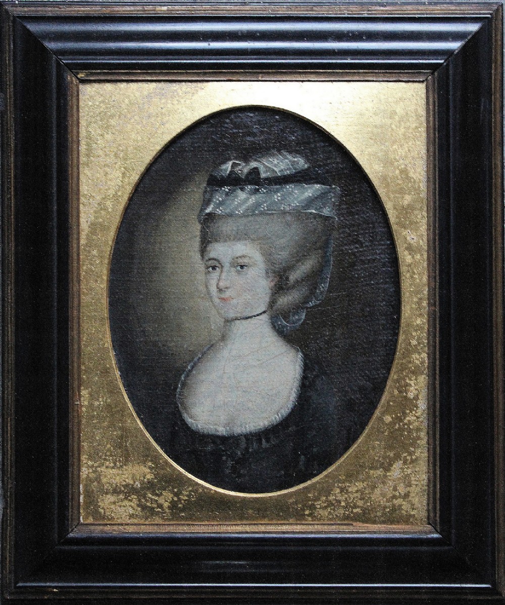 18th Century Portrait of a Lady in a Low Cut Dress wearing a Bonnet