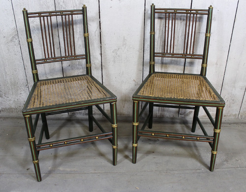 Pair of Regency Painted Cane Seated Chairs, circa 1820