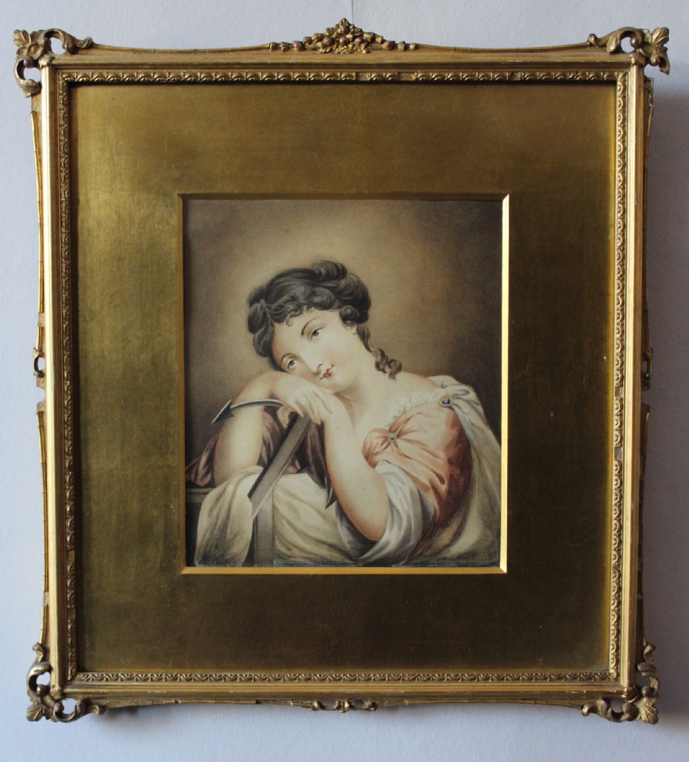 Regency Watercolour Portrait of a Young Girl emblematic of Hope