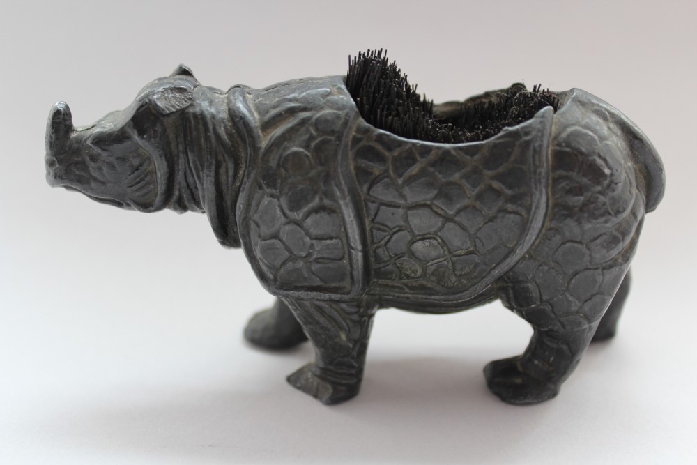 Bronze Patinated Spelter Rhinoceros Pen Wipe