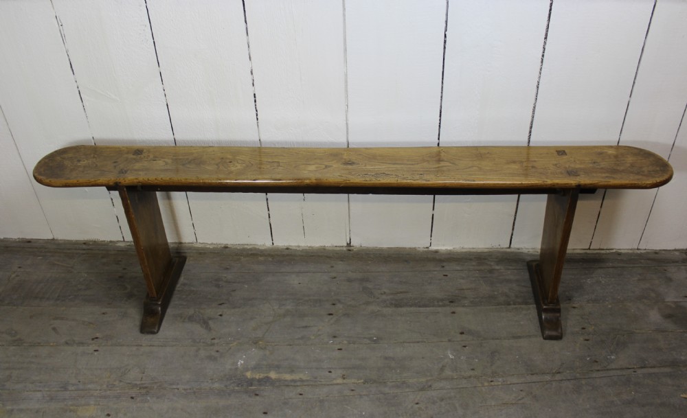 Antique Elm Plank Top Country Bench, 19th Century 