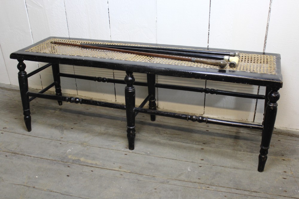 Antique Japanned Bergere Hall Bench with cane seat, circa 1880