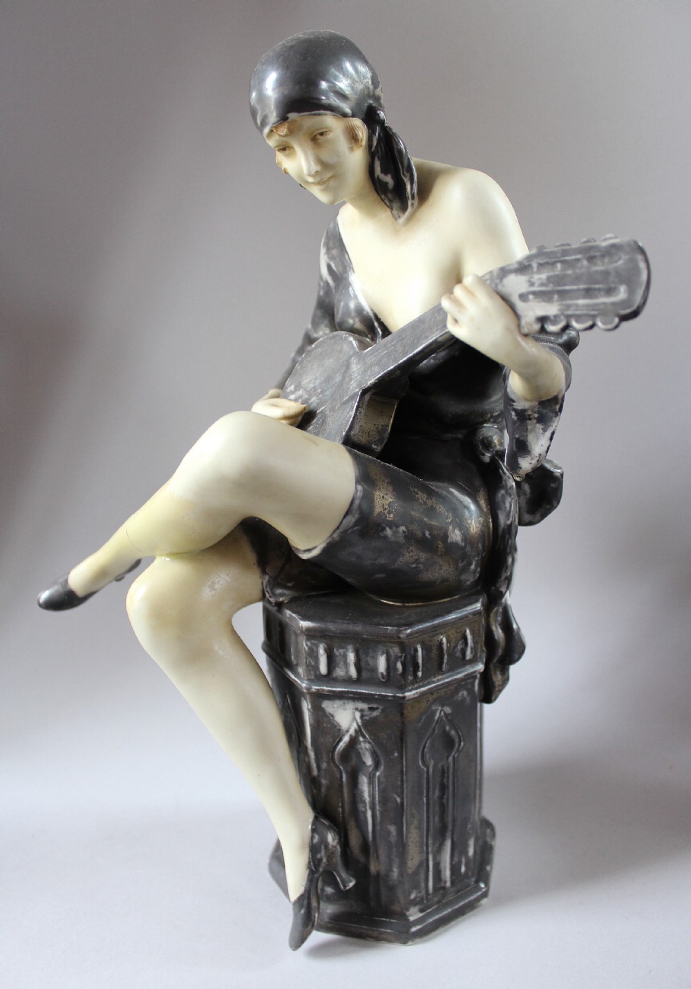 Royal Dux Figure of an Art Deco Girl Playing the Banjo