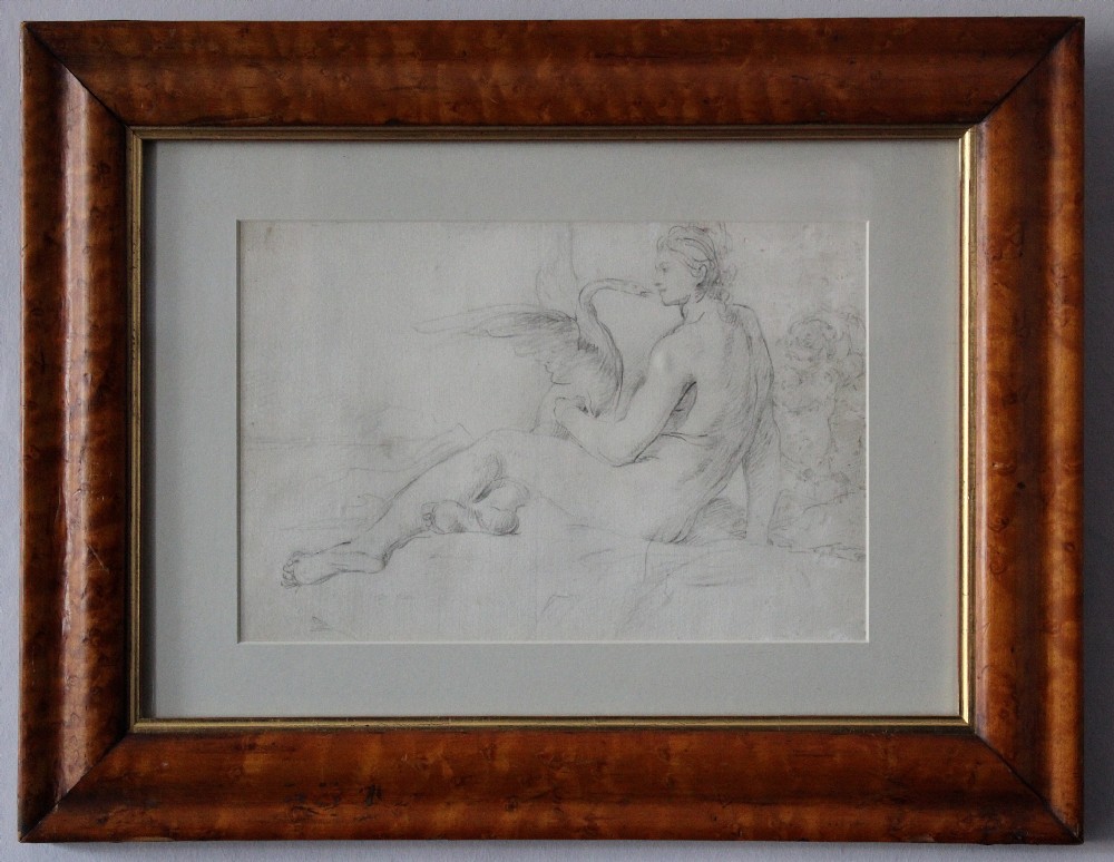 19th Century Pencil Drawing of Leda & the wan
