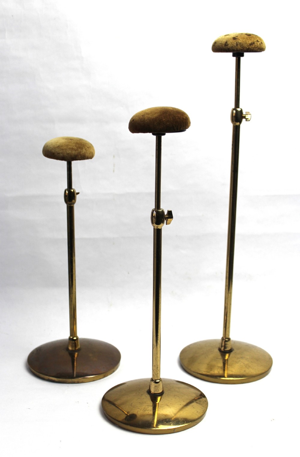 Three Brass Telescopic Shop Display Hat Stands by Harris & Sheldon