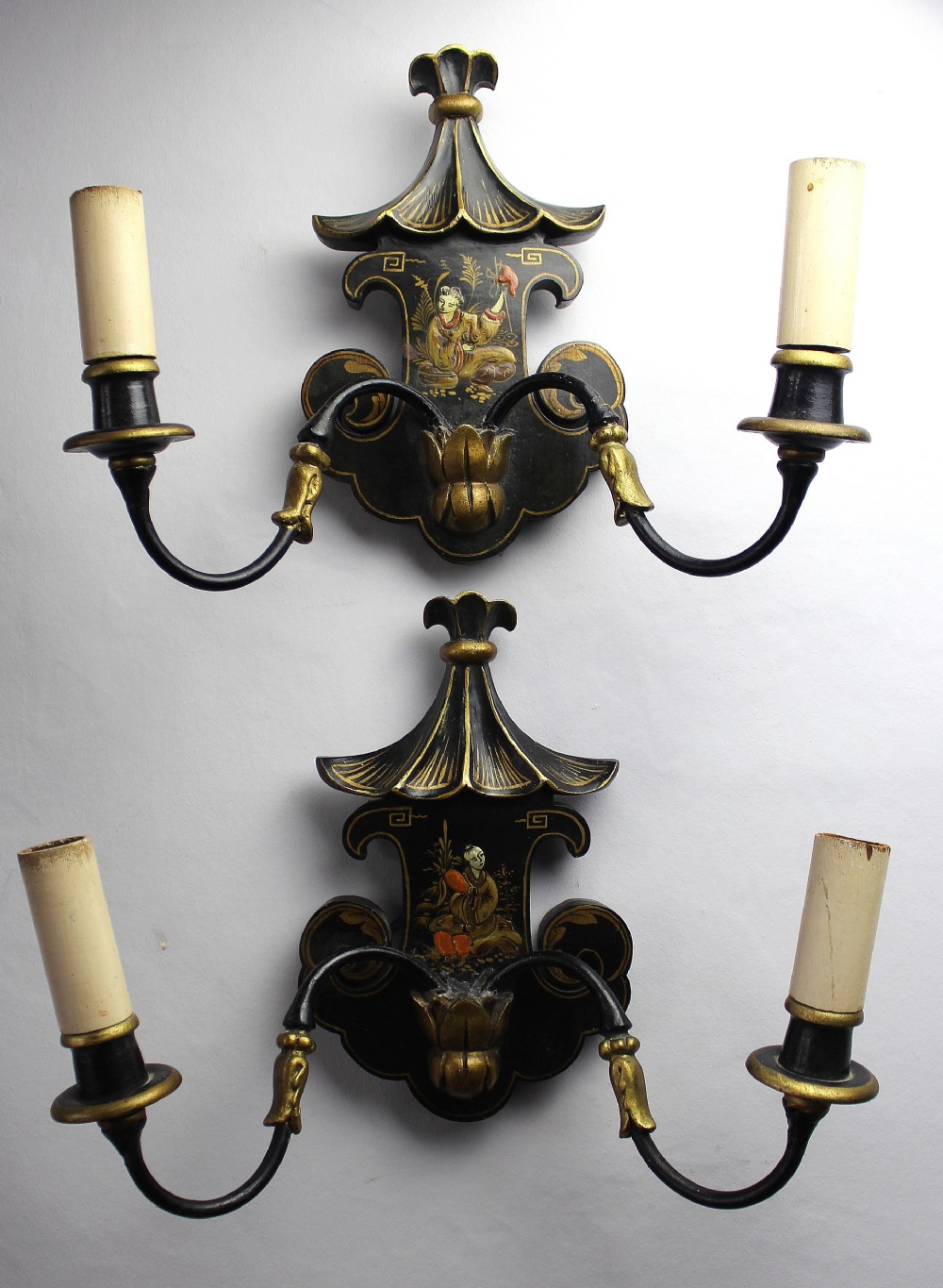 Pair of Chinoiserie Decorated Wall Lights circa 1920 