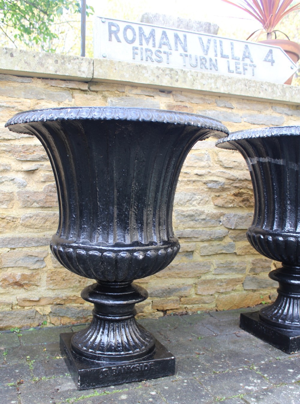 A Large Pair of Antique Cast Iron Garden Urns by J. Jones, Bankside, London