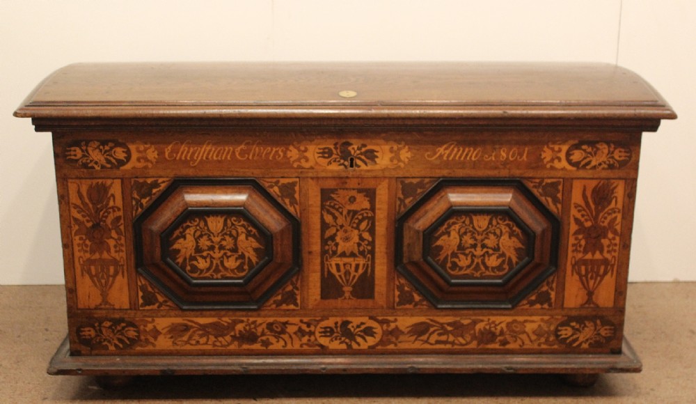 Dutch Marquetry Inlaid Marriage Coffer \ Chest