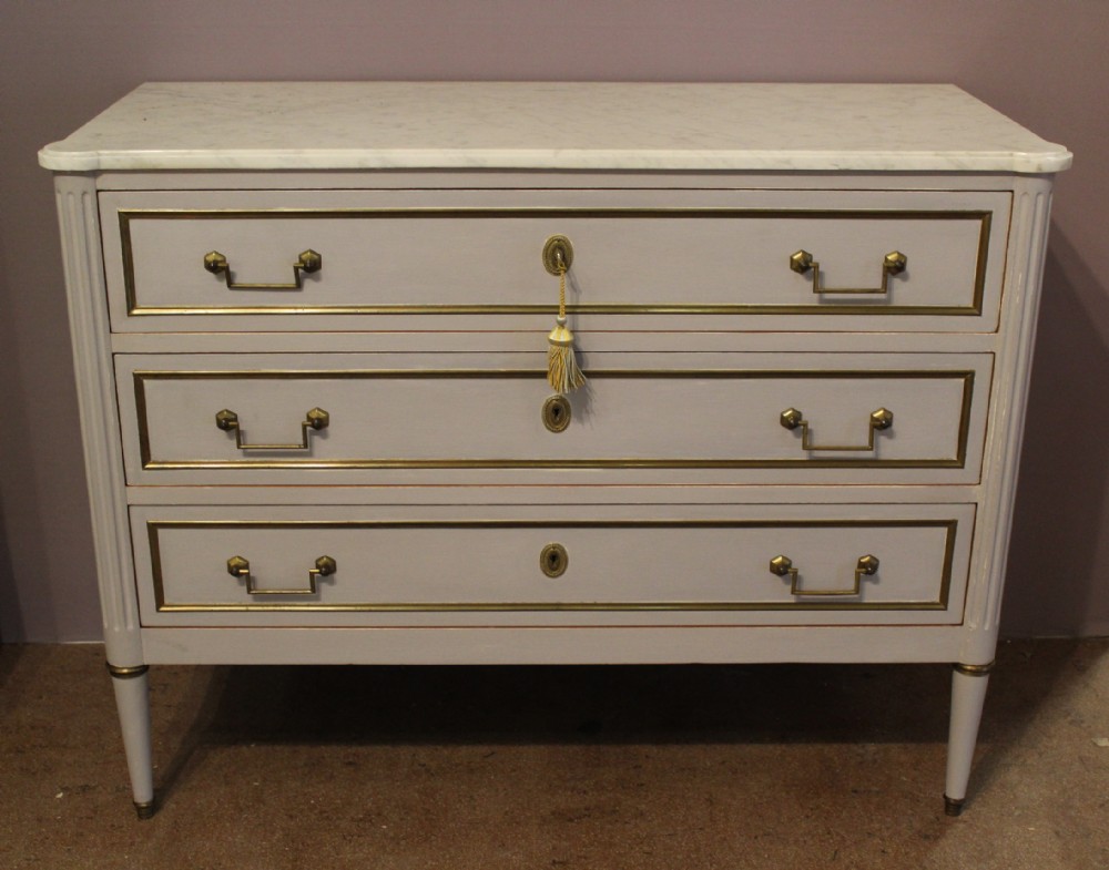 French Louis XVI Style Brass Mounted Painted Commode Chest of Drawers