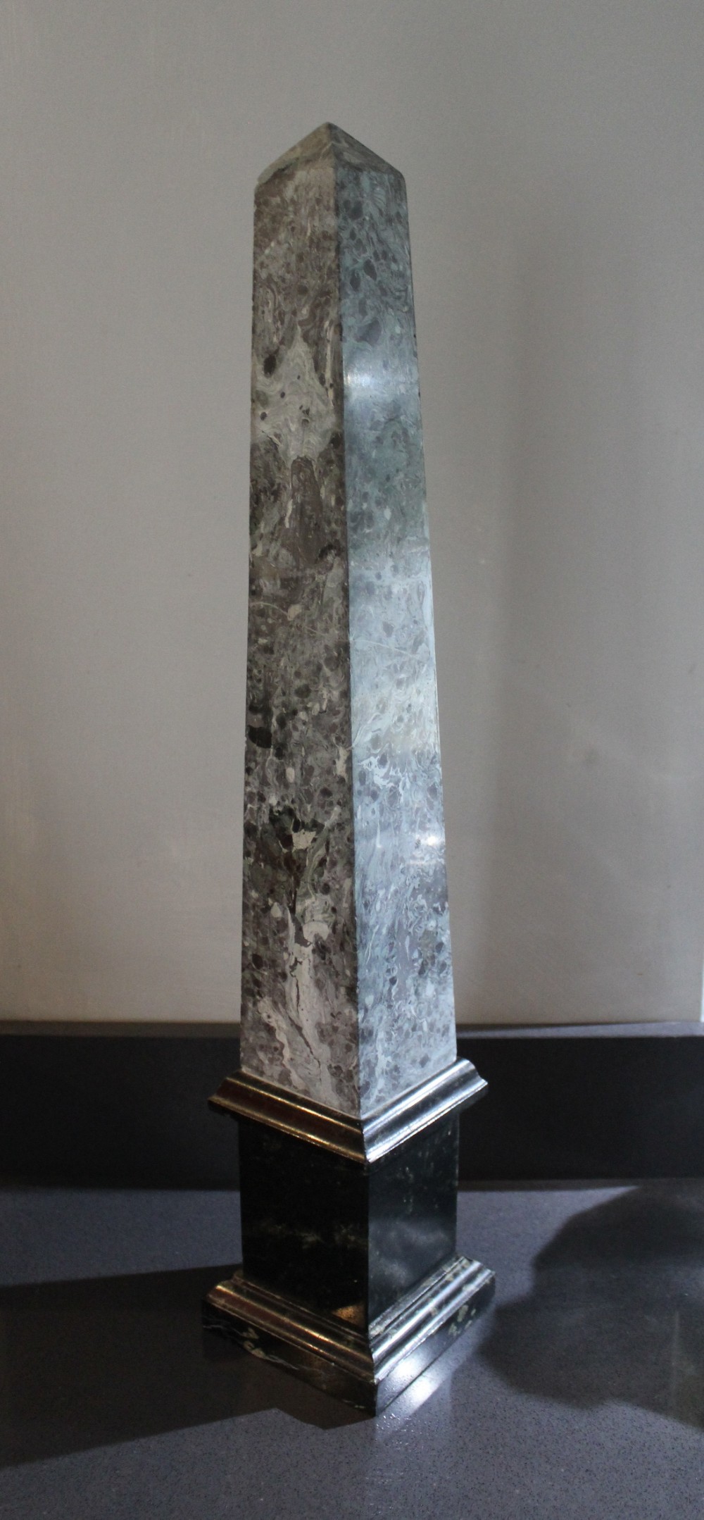 Large Grey & Black Marble Obelisk