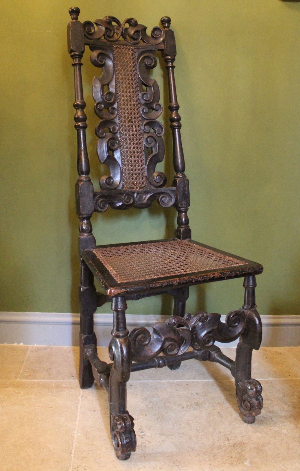 17th Century Oak Cane Highback Chair