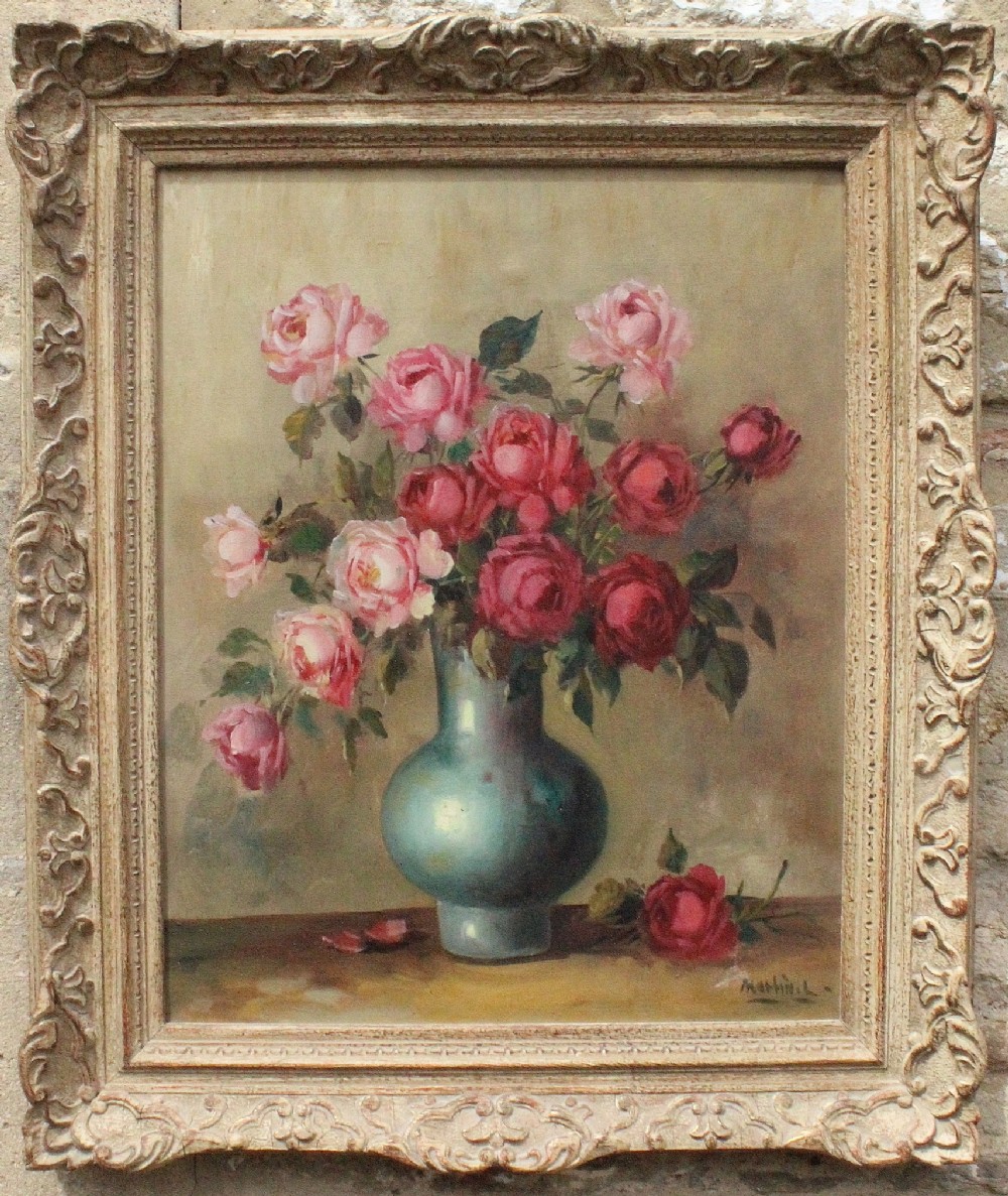 Still Life of Roses in a Vase, Oil on Canvas