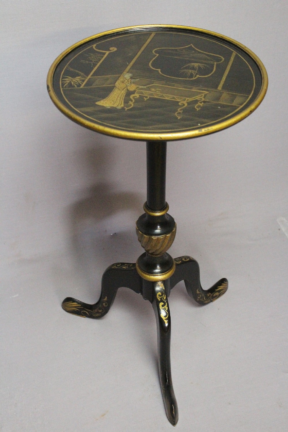 Chinoiserie decorated tripod wine table, circa 1920