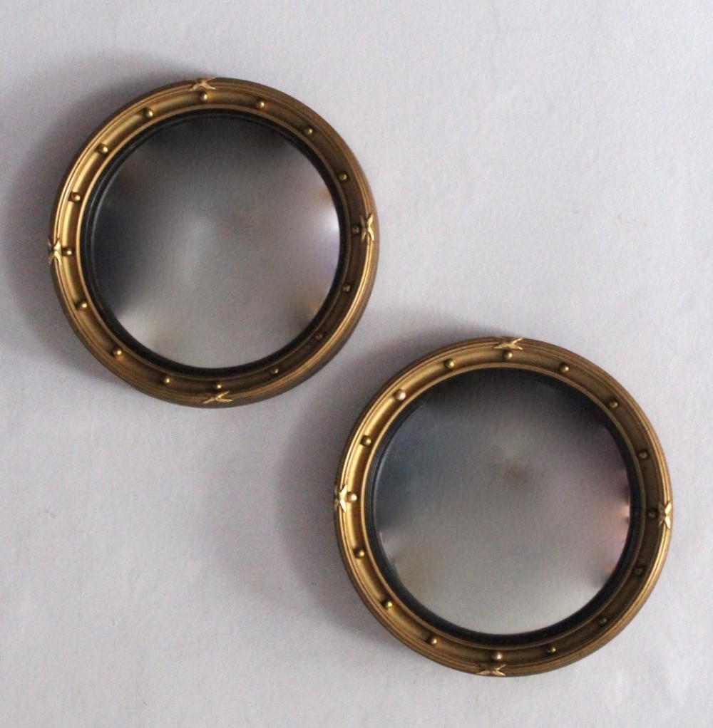 Small Pair of Gilt Convex Mirrors