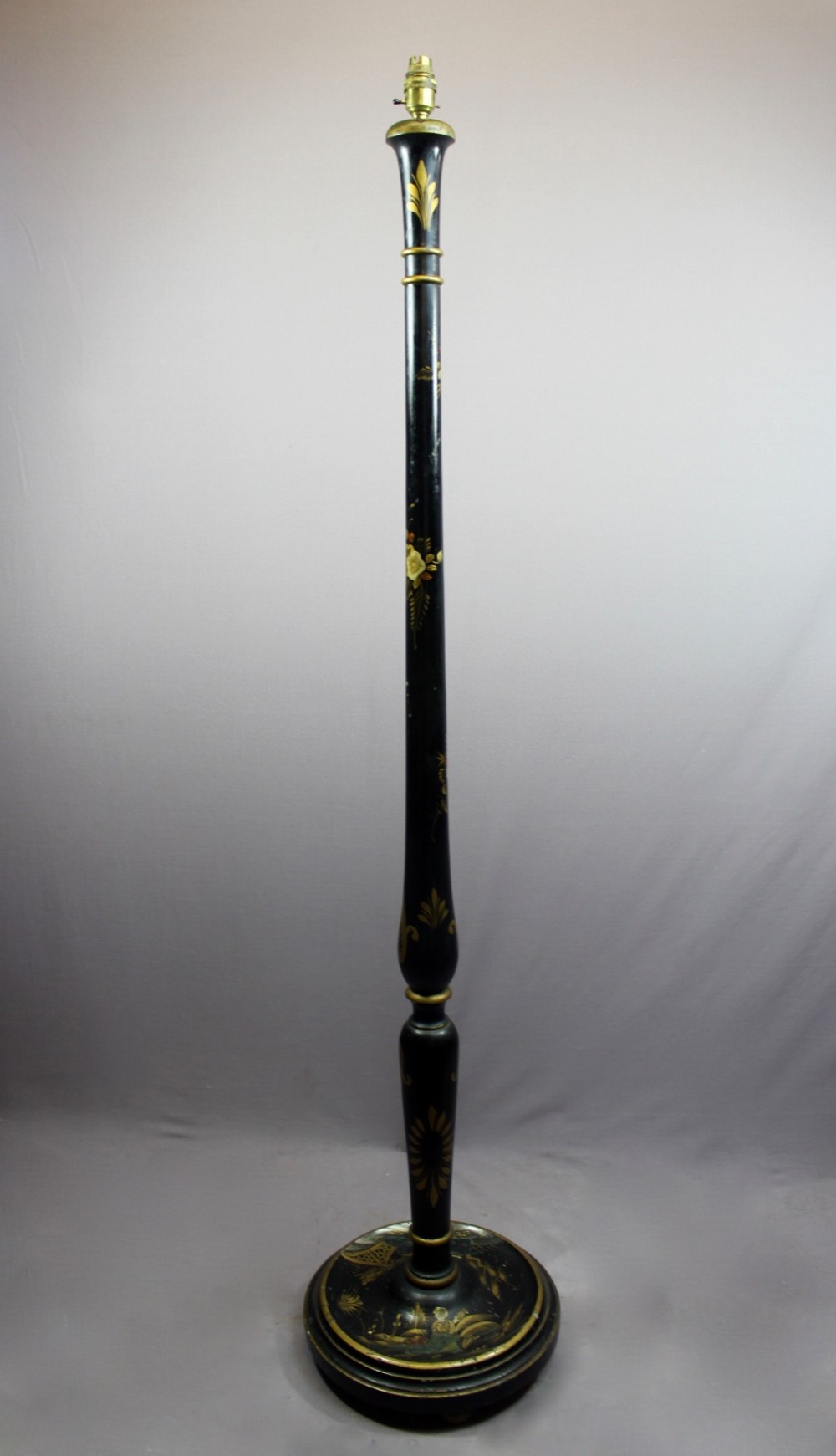 Black Lacquer Chinoiserie Decorated Standard Floor Lamp