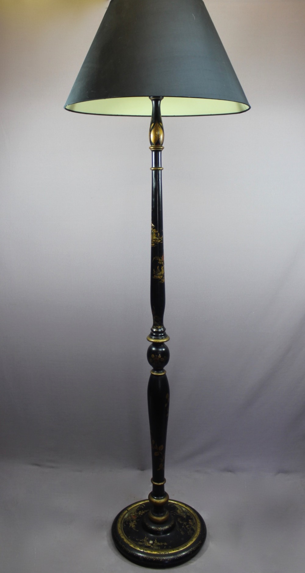 Chinoiserie Decorated Black Lacquer Standard Lamp