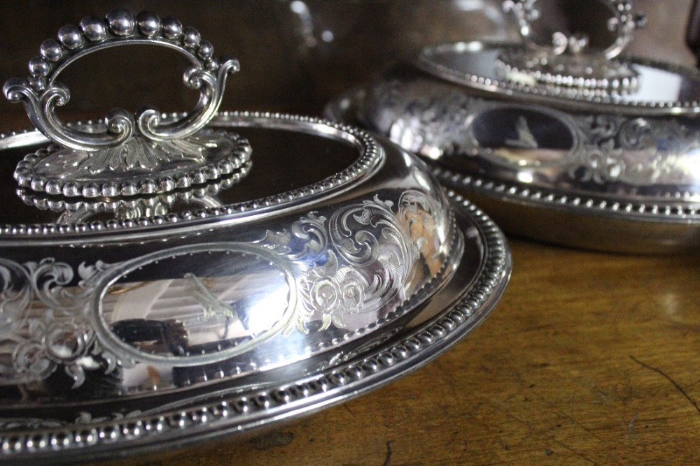 Pair of Victorian Silver Plated Crested Entree Dishes / Tureens