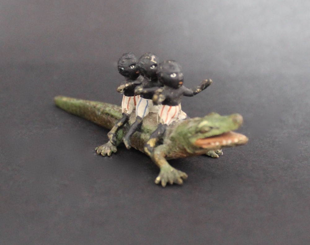 Austrian Cold Painted Bronze of a Crocodile & Three Black Boys