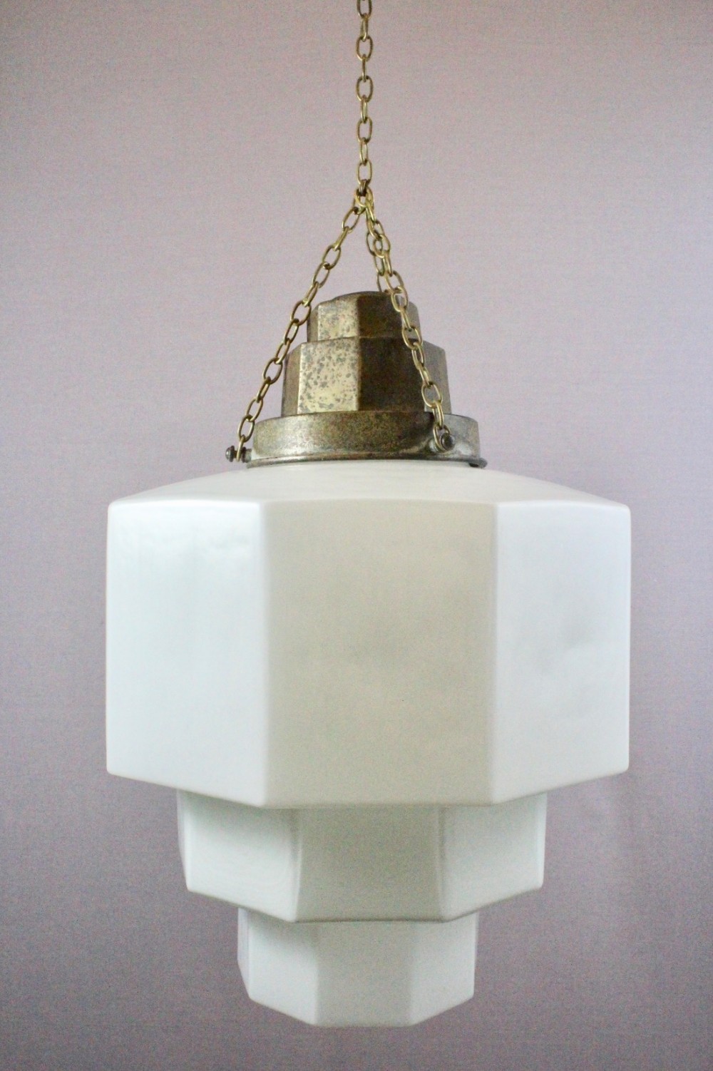 Large Art Deco White Opaline Glass Ceiling Light